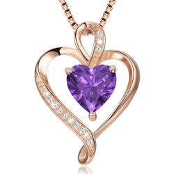 LAVUMO Herzkette 925 Silber Rosegold Gold Damen Halskette - Herz änhänger Silber Kette Damen Schmuck Geschenk für Frau Frauen MaMa Freundin an Geburtstags Weihnachten Valentinstag Hypoallergen Ketten Rosé gold-02-Februar