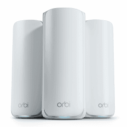 NETGEAR Orbi 770-Serie Tri-Band WiFi 7-Mesh-Netzwerksystem (RBE773) Router mit 2 Satelliten-Repeatern – Abdeckung von bis zu 540 m², 100 Geräten 2,5Gig-Internetanschluss BE11000 (bis zu 11 GBit/s) 3er Pack WiFi 7
