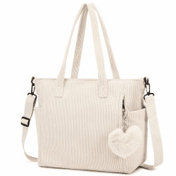 Makukke Cord Tote Bag Tasche Damen Umhängetasche Groß Shopper Tasche Handtasche Schultertaschen für Arbeit Büro Reisen Einkaufen Schule Beige