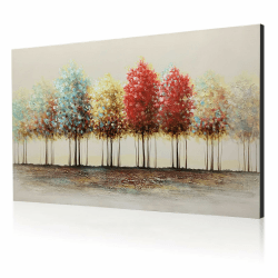 JBER 100% Handgemalte Ölgemälde auf Leinwand, Farbenfrohe abstrakte Wanddekoration für Schlafzimmer und Flur Premium - 120x80 cm(COLOURFUL FOREST) BUNTER WALD 120×80CM