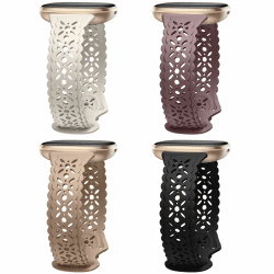 Charlam 4 Pack Lace Ersatzarmband Kompatibel für Fitbit Versa 3/ Versa 4/ Fitbit Sense/Sense 2 Armband, Weiche Silm Hohl-Out Sport Uhrenarmband Ersatz Armbänder für Frauen Mädchen Schwarz/Milchtee/Polarstern/Rauchviolett