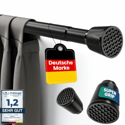 LOBUX® - Gardinenstange ohne bohren [schwarz, 110-250cm] – Teleskopstange Vorhang ausziehbar – Duschstange ohne bohren – Vorhangstange, Duschvorhangstange, Kleiderstange, Klemmstange Katzennetz 110-250cm Schwarz