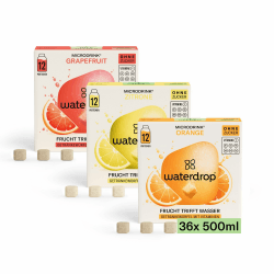 waterdrop® Microdrink Limonade: Orange, Zitrone, Grapefruit, 36 Drops Würfel, zuckerfreies Getränkpulver, 3 fruchtige Sorten, Frucht- und Pflanzenextrakten, mit wertvollen Vitaminen, Wasserzusatz Bestsellerset LIMONADE