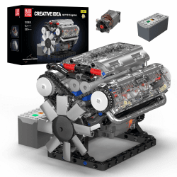 Mould King 10088 Technik V8 Motor Bausatz Bausteine Engine Motor Modell Klemmbausteine Simulation Motor mit Funktionsfähiges Engine kit (535 Teile)