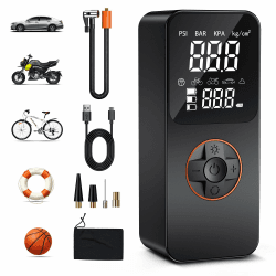 Tragbarer Elektrische Luftpumpe mit 10000mAh Akku Kompressor,150 PSI Fahrradpumpe elektrisch mit Manometer/LED-Licht geeignet Schwarz