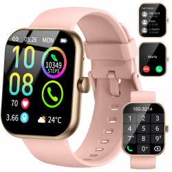 Smartwatch für Damen Herren, 1,96" HD Touchscreen Fitnessuhr mit Telefonfunktion, Smart Watch Fitness mit Pulsmesse Schlafmonitor Schrittzähler, 113+ Sportuhr IP68 Wasserdicht für iOS Android Rosa B-Rosa