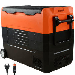 Skandika Auto-Gefrierbox 55 L +10 ° bis -20 °C | Kompressor Kühlbox mit Trennwand, leise, Eco-Mode, mit 12 V Stecker oder Netzteil für Steckdose | Camping Kühlschrank für Auto, LKW, Bus, Camper