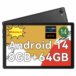 HotLight Android Tablet 10 Zoll - Android 14 Octa Core Tablet mit OTG-Übertragung und Wi-Fi 6G Widevine L1 8GB+64GB+1TB TF 5000mAh Type- C Kopfhöreranschluss Gesichtserkennung Tablet PC - Schwarz Schwarz-A14