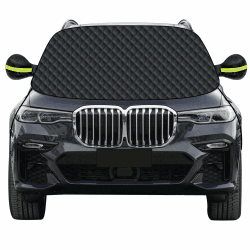 Mengine Frontscheibenabdeckung, Auto Windschutzscheibe Abdeckung mit 9 Versteckten Magneten,Haken und Seitenflügel Spiegel,Eisschutzfolien Frost Guard Fit für Autos und SUVs (Schwarz, 157 * 126cm) 157*126cm Schwarz