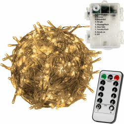 VOLTRONIC LED Lichterkette, IP44, Batteriebetrieben, Modell- und Farbwahl, 50 LEDs, Transparentes Kabel, warmweiß, Fernbedienung Warmweiß (Transparentes Kabel) 50 LED