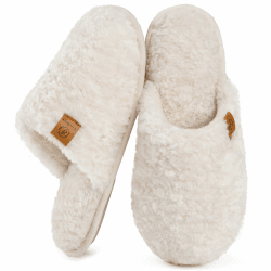 EverFoams Damen Scuff Hausschuhe Gemütlich Weiches Flauschiges Kunstalpaka Memoryschaum Leichte Rutschfeste Pantoffeln 40/41 EU Creme Weiß