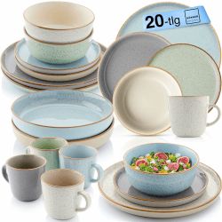 SÄNGER Rio | Kombiservice 4 Personen, Teller Set Kaffeebecher Pastaschale 20 tlg, Steingut Geschirr Set spülmaschinen- mikrowellen- kratzfest, Geschirrset aus Steingut | VALUE COLLECTION Mix Kombiservice 20 tlg.