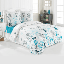 Buymax® Bettwäsche 200x220 100% Baumwolle 3-Teilig Bettbezug - Bettwäsche-Sets 200 x 220cm mit 2 mal Kissenbezüge 80x80cm, ÖKO-TEX Renforcé-Bettwäsche Set mit Reißverschluss 200x220 + 2x 80x80cm Blue_garden
