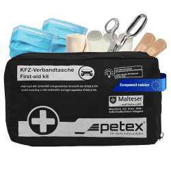 Petex Verbandtasche KFZ-Verbandtasche, schwarz, aktuelle Norm 2023 Inhalt nach DIN 13164:2022 Single Schwarz
