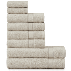 nottoc Handtücher Set Beige Sand 8-TLG / 2 Badetücher 70x140 + 4 Handtücher 50x90 + 2 Gästehandtücher 30x50 - Handtuch mit Aufhänger 100% Baumwolle Saugfähige Weiche Luxus Duschhandtücher 2 Badetücher + 4 Handtücher + 2 Gästetücher 1 Beige