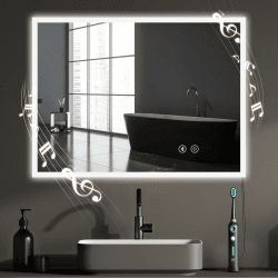YOLEO Badspiegel mit Beleuchtung, LED Spiegel mit Bluetooth-Lautsprecher, Wandspiegel mit Steckdose, Badzimmerspiegel LED Beschlagfrei mit Touchschalter, 3 einstellbare Lichtfarbe, 80x60cm 80 x 60 cm bluetooth