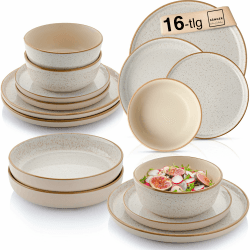 SÄNGER Rio Creme | Tafelservice 16 teilig, Steingut Geschirr Set 4 Personen, 4x Teller 4x Frühstücksteller 4x Tiefe Teller 4x Pastaschalen Geschirrset und Schale, creme | VALUE COLLECTION Creme Geschirrset 16 tlg.