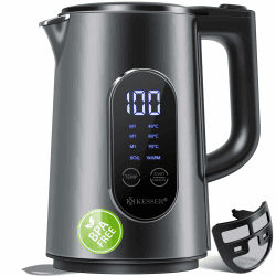 KESSER® Wasserkocher Edelstahl 1.5 Liter | LED-Anzeige | 4-Modi Temperatureinstellung 40°C-100°C | 30min Warmhalten | elektrischer Teekocher 2200W BPA-Frei | Kalkfilter & Easy-Open-Deckel, Anthrazit