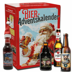 Kalea | Bier-Adventskalender | Edition Happy Santa | Bestückung 2024 | 24 x 0,33l Bierspezialitäten | Biergeschenk zur Vorweihnachtszeit