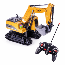 Highttoy Ferngesteuerter Bagger, 6 Kanal RC Bagger für Kinder Bagger Traktor Spielzeug ab 3 4 5 6 7 8 Jahre Geschenk Jungen 1:24 Ferngesteuertes Bagger LKW Spielzeug mit Lichtern und Ton