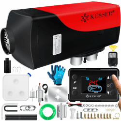 KESSER® Standheizung 8KW für Diesel | Dieselheizung mit LCD-Display und Fernbedienung | Lufterhitzer mit Schalldämpfer für Auto PKW LKW Wohnmobil | Heizung & Timer sowie Thermostat | 12V/24V Rot 8KW Schwarz / Rot