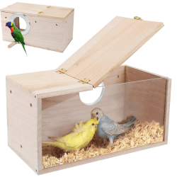 Bebochoi Sittich Nistkasten Vogelhaus, Wellensittich Nistkasten Transparentes Design, Vogelhäuschen aus Naturholz Kleines Vogelnest, mit Stehstange, für Unzertrennliche Wellensittiche Fink 7,4 * 4,7 * 4,7 Zoll