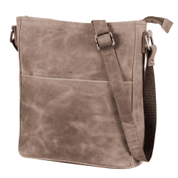 LEABAGS Leder Handtasche Damen I Premium Echtleder Umhängetasche I Schultertasche I Damentasche I Tragetasche für Arbeit Uni Schule Freizeit L Vintage Graubraun