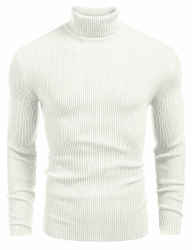 COOFANDY Herren Rollkragen Pullover Langarmshirt Feinstrick Sweater Rollkragen Freizeit Slim fit Basic Männer Pullover M B-weiß