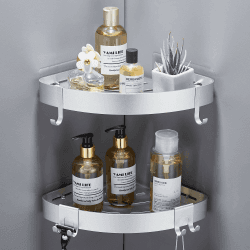 GERUIKE Duschablage Ohne Bohren Duschkorb Duschregal Ecke Wandmontage Klebepad Silber Aluminium 2 Stück Duschgel Shampoo Halterung Eckablage Eckregal für Dusche Bad Küche Silber Glänzend