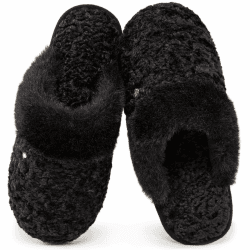 HomeTop Damen Mule Hausschuhe Alpakakunststoff Warme Weiche Gemütliche Innen Außen Pantoffeln mit flauschigem Kragen 40/41 EU Dunkelschwarz