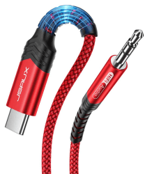 JSAUX USB C auf Klinke AUX Kabel 0.5M, USB C zu 3,5mm Jack Auto Kopfhörer Adapter Nylon Geflochtene Aux Kabel Kompatibel mit iPhone 15 Pro Max/15 Plus, Galaxy S23/S22/S21 Ultra, Huawei P40/Mate40-Rot 0.5M rot