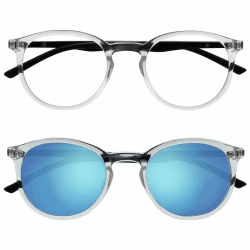 OPULIZE Met Doppelpack Lesebrille Mit Sonne Leser Groß Runden Klar Schwarz Herren Damen Federscharniere RS60-C +0,00 Klare Front mit Schwarzen Armen +0,00 Dioptrien