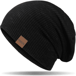 HAMUNI Mütze Damen Slouch Beanie Mütze Herren Elastisch Weich Bequem Jersey Mütze Klassische Mode Longbeanie perfekt für Frühling Herbst und Winter Schwarz