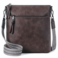 Roulens Mittel Damen Umhängetaschen, Leicht Damen Schultertasche aus Veganes Leder, Crossbody Bags für Frauen mit Verstellbar Abnehmbar Breiter Gurt A-dunkler Kaffee
