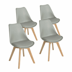 EGGREE Set mit 4 Küchenstühlen, Skandinavisches Design, SGS-geprüft, Retro-Stühle, gepolsterte Bürostühle, Beine aus massivem Buchenholz, grau 4er set Grau