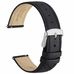 WOCCI Grace Uhrenarmband, Top Grain Leder, Schnellverschluss, Ersatzbänder, Edelstahlschnalle, Bandbreite 12mm 14mm 16mm 18mm 20mm Schwarz (Silberner Schnalle) 16mm