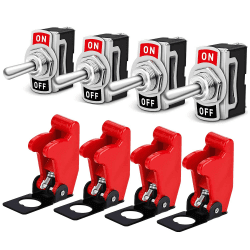 Gebildet 10A/12VDC, 6A/24VDC Kippschalter, EIN/AUS Wippschalter mit Metallhebel, SPST 2-pin Rocker Toggle Switch zum Auto KFZ LKW Boot (4er Pack) 12 V-24 V DC mit roter Abdeckung