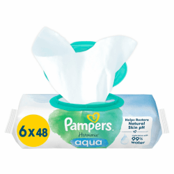 Pampers Harmonie Aqua Feuchttücher 6 Packungen mit jeweils 48 Feuchttüchern - 288 Feuchttücher, die helfen, den natürlichen pH-Wert der Haut wiederherzustellen, leichte Lotion mit 99% Wasser ALT