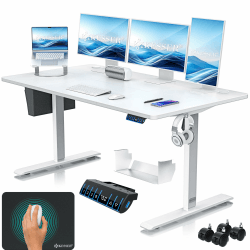 KESSER® Höhenverstellbarer Schreibtisch elektrisch 160cm x 70cm | Ergonomisch Steh-Sitz Schreibtisch | 3-Funktions-Memory Steuerung | Inkl. 360° Rollen & USB-Ladeanschluss Computertisch für Homeoffice 160 x 70 cm Weiß
