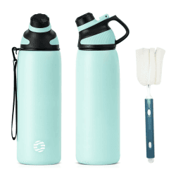 Fjbottle Edelstahl Trinkflasche Sport mit Magnetischem Deckel 1L, 800ml, 600ml, 400ml BPA-Frei Auslaufsichere Kinder Flasche - Kohlensäure geeignet 1500ML Wasserflasche Thermo für Schule, Fitness Grün 800 ml