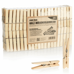 com-four® 120x Wäscheklammern aus Holz - Nachhaltige Holzklammern aus Birkenholz - unbehandelte Holzwäscheklammern zum Wäscheaufhängen und Basteln (120 Stück - Birke)