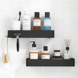 Kitsure Duschablage ohne Bohren - 2 Stück rostfreie Badezimmer Organizer, schnell trocknende Badregal ohne Bohren mit großer Kapazität, langlebige Shampoo Halterung für Dusche aus Edelstahl, Black Large Schwarz