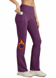 WILLIT Damen Thermo Flare Leggings Winter Fleece gefütterte Yogahose Warm Sportleggins Laufhose Bootcut Hose High Waist mit Taschen M Auberginen Lila