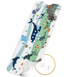 Badewannenmatten rutschfest Kinder，100% BPA frei Enthält 2 Haken zum Aufhängen,100x40cm，Antirutschmatte für Badewanne，Duschmatte,schimmelresistent & maschinenwaschbar,Badematte Kinder Badewanne Weißes Sandmeer