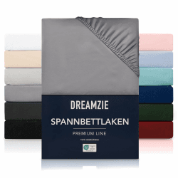 Dreamzie Spannbetttlaken 180x200 cm - Hoher Steg bis 33 cm - 100% Mikrofaser - Anthrazit - Schadstoffgeprüft (Oeko TEX), Bettlaken mit Gummizug 180 x 200 cm Anthrazit