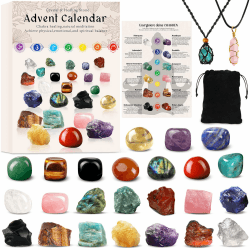 Adventskalender 2024 Kristalle, Weihnachts Countdown mit 24 Chakra-Kristallen und Identifikationsblatt, Perfekt zum Lernen, Sammeln und Dekorieren. Geschenkidee für Frauen und Kinder Weiß