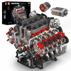 Mould King 10130 Technik Groß（V8）Die Achtzylinder-Reihenbenzinmotor-Blockbausatz, 2718 Teile Technologie Klemmbausteine Bausatz Enthält Motor und Batteriekasten V8-Motor Groß V8 Motor