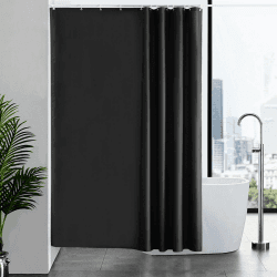 Furlinic 180x200 Duschvorhang aus Stoff, Badvorhang Anti-schimmel Waschbar, Textile Vorhänge in Badezimmer für Badewanne/Dusche,Schwarz Duschvorhänge mit 12 Duschvorhangringe. H200 x B180 cm (1er Pack) Schwarz