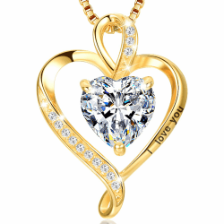 LAVUMO Herz Kette Damen Silber 925 I love you Halskette Damen Geburtsstein schmuck Geschenke für Frauen Frau MaMa Freundin an Geburtstags Valentinstag Weihnachten Muttertag Mit Rose Geschenkbox Gold 04-Gravur" I Love You"