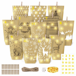 Papiertüten Adventskalender Selber Befüllen Adventskalender Tüten: Lichterkette + Adventskalender zum Befüllen, DIY Adventskalender Adventstüten Weihnachtstüten Geschenktüten Weihnachten